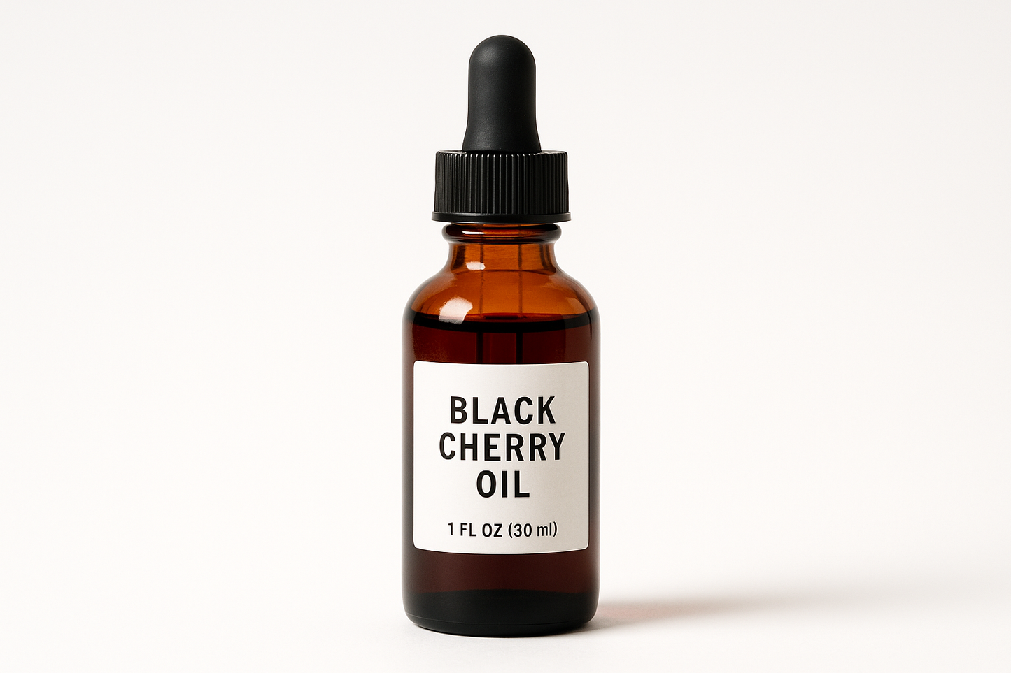 black cherry oil in a 1oz boston amber bottle with a dropper